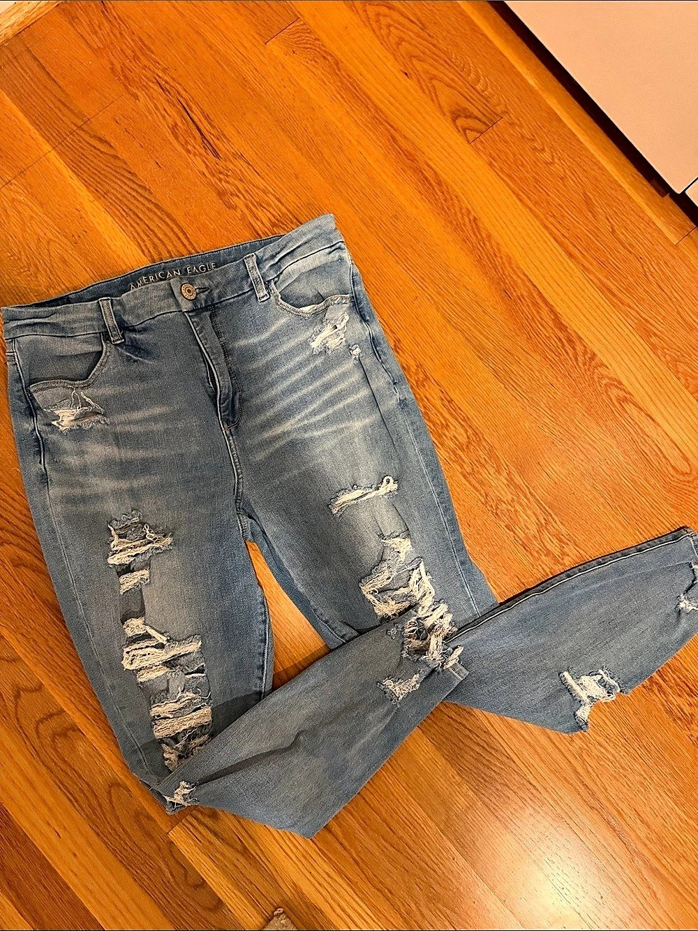 American Eagle The Dream Jean Distressed Skinny Jeans Blue Waist 14